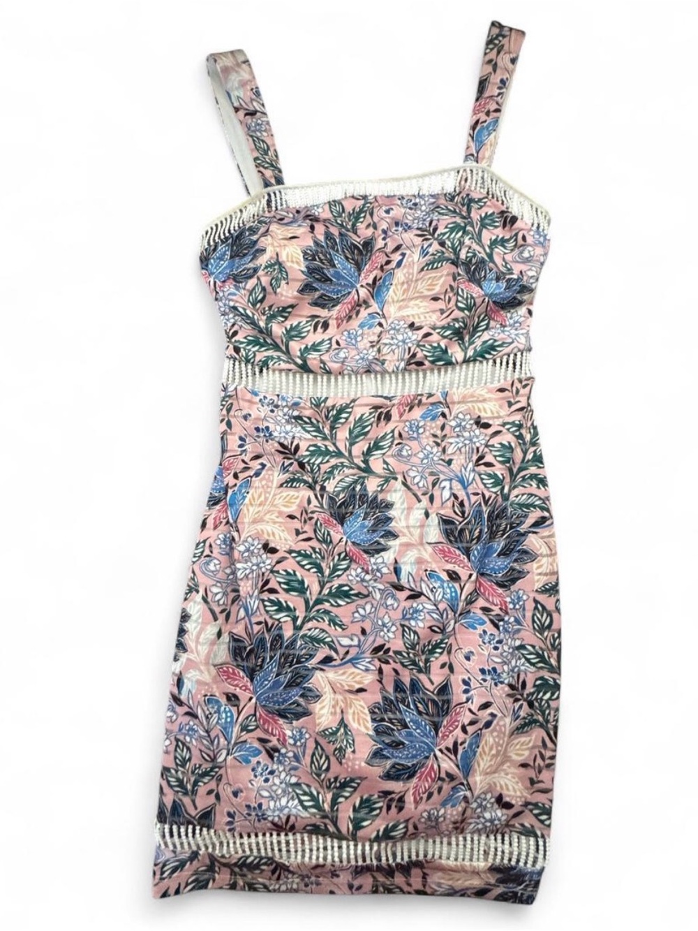 Guess Pink Floral Mini Dress with Blue and Green Botanical Print